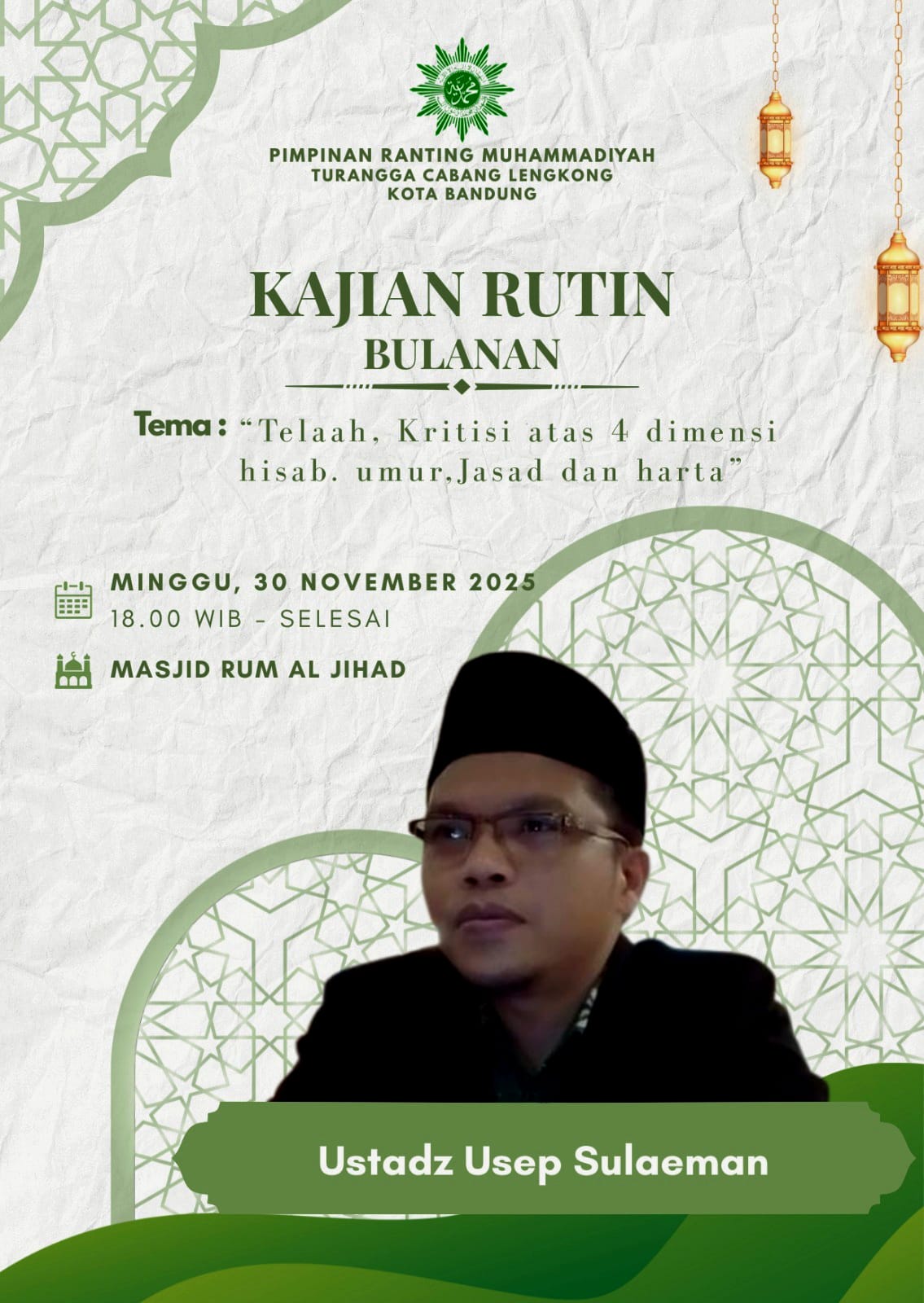 Read more about the article Pengajian Rutin Bulanan PRM Turangga dan DKM Masjid RUM AL JIHAD