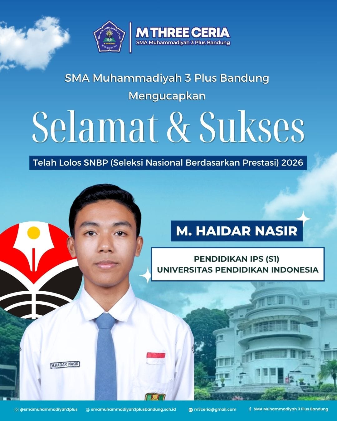 Siswa SMA Muhammadiyah 3 Plus Bandung Lolos SNBP 2026, Diterima di UPI Jurusan Pendidikan IPS